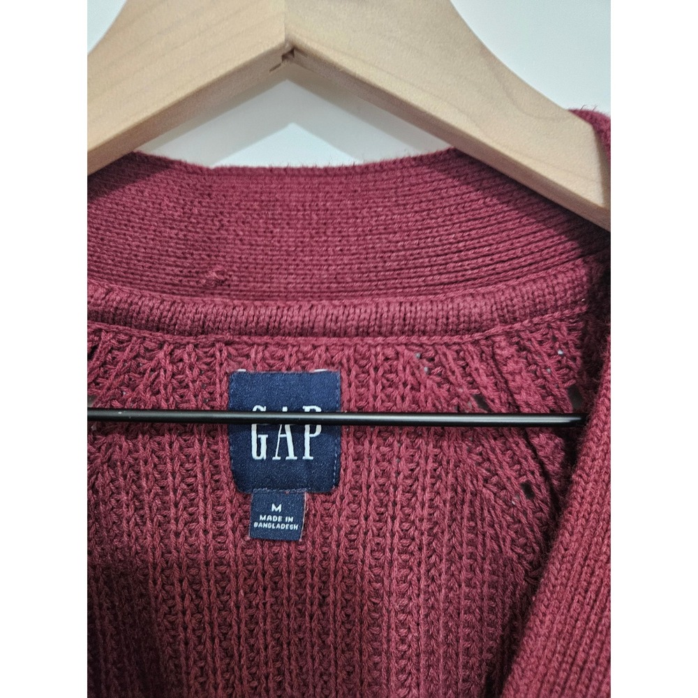 GAP Womens Cotton Shaker Stitch‎ Cardigan Sweater Burgundy Zinfandel M NWT - Picture 2 of 6